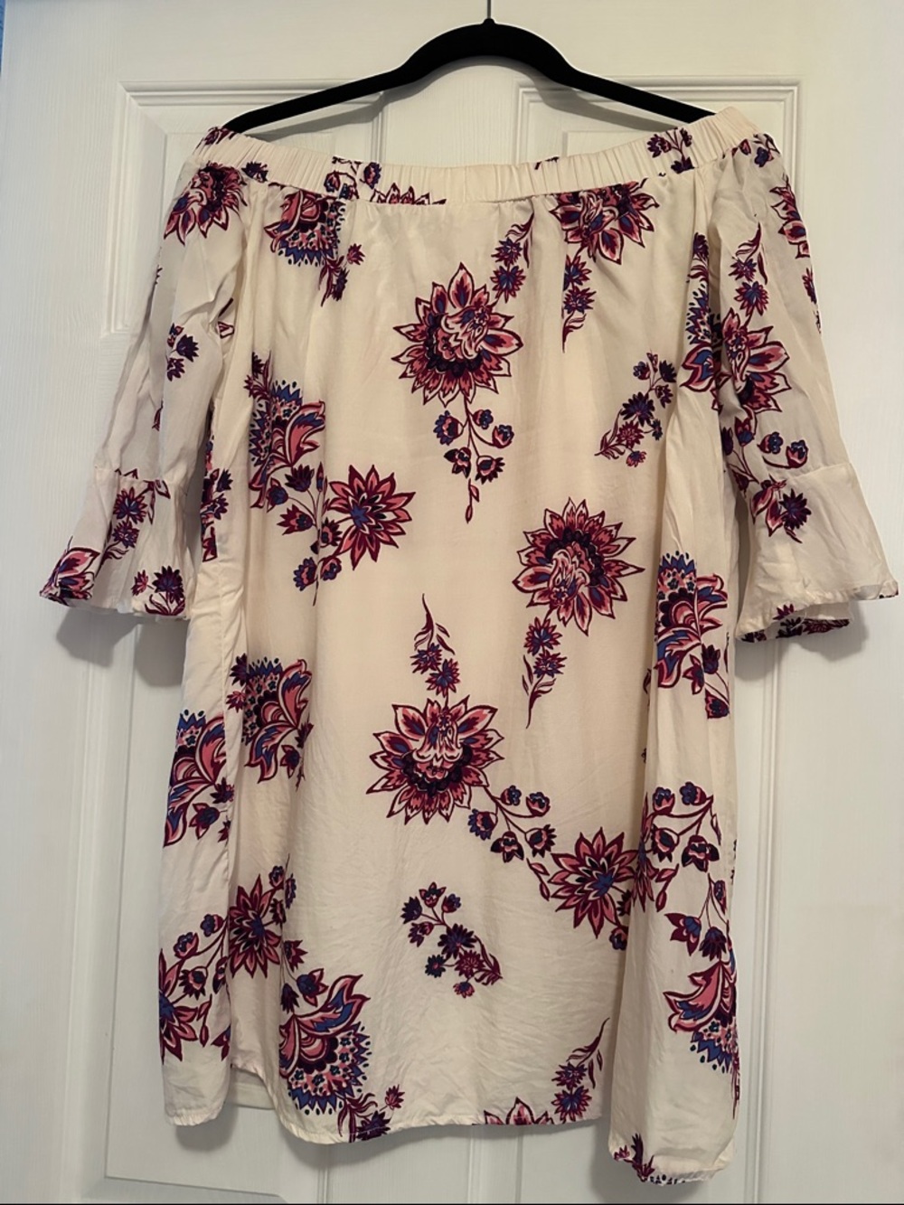 Old Navy Off-Shoulder Floral Tunic - Cream with Pink & Purple Flowers